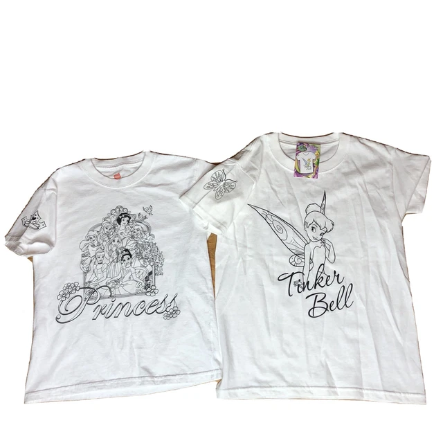 NWT Disney Princess & Tinker Bell Color Your Own Tee T-shirt Youth Size Small