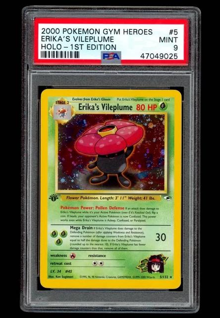 PSA 9 NEUWERTIG - 2000 1. Auflage Fitnessstudio Heroes Erika's Vileplume Holo 5/132 WOTC selten
