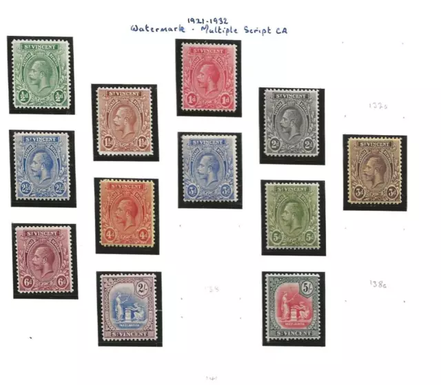 ST VINCENT (21-2166) 1921 GAMA SG131-140 1/2d - 5/- 12 SELLOS DEFINITIVOS MM/MH