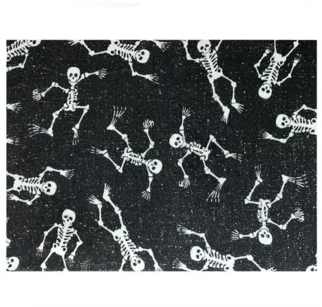 VTG Fabric Wall Art 70s Stretched Canvas 16”X 12” Skeletons Black Terrycloth
