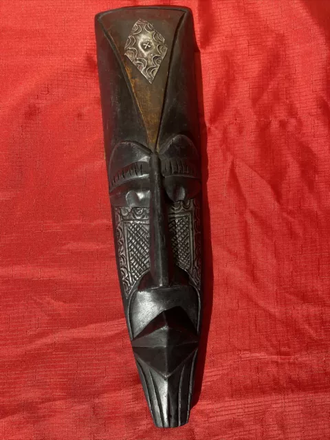 Handcrafted African Wood/ Metal Carved Tribal Wallhanging Art Mask Made in Ghana