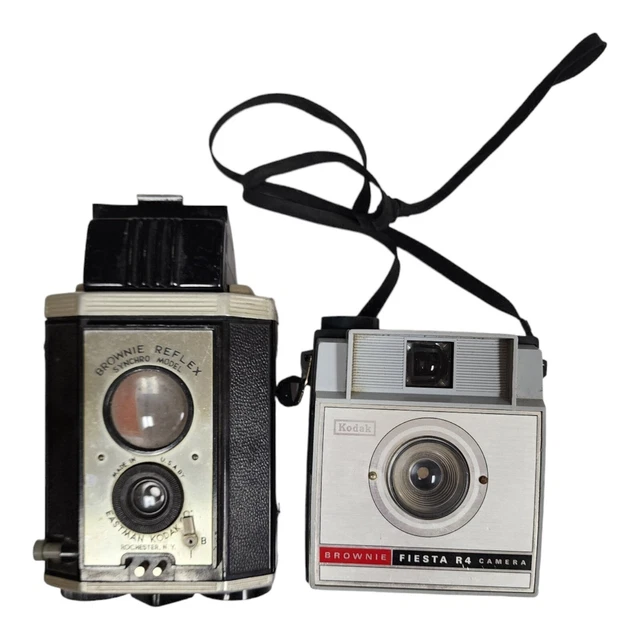 1950s Kodak Brownie Fiesta R4 w/ 1940 Brownie Reflex Synchro Box Cameras