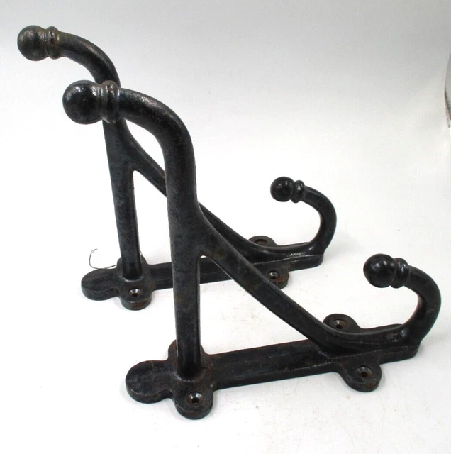 Vintage Pair Heavy Duty Large Cast Iron Barn Horse Tack Harness Hooks. 2