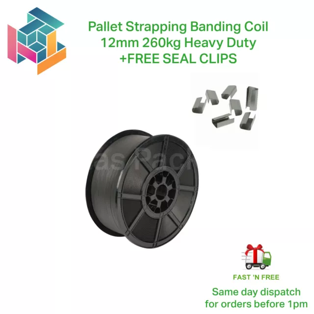 Pallet Strapping Banding Coil 12mm 260kg Heavy Duty + FREE METAL SEAL CLIPS
