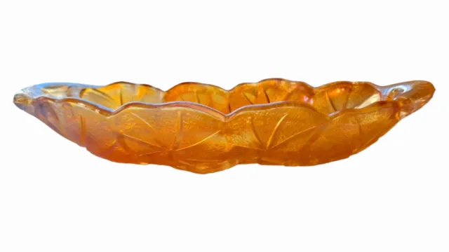 Indiana Carnival Glass Handled Sunflower  Oval Dish Marigold Amber Orange Bowl 2