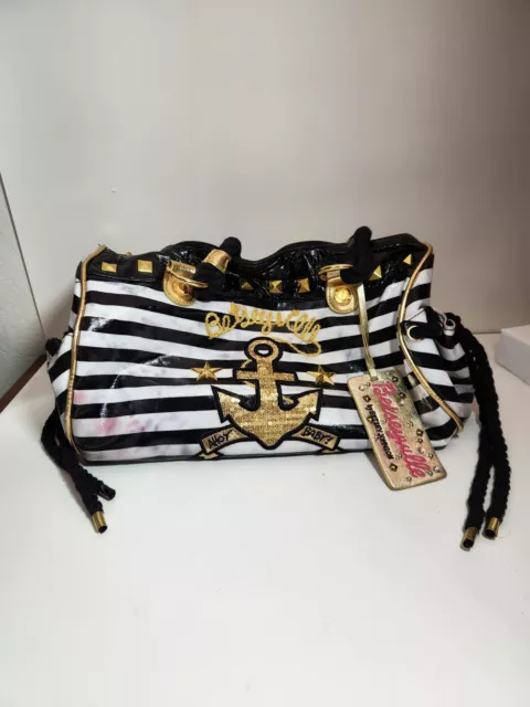 Betseyville by Betsey Johnson Purse Stiped Bag Striped Anchor Ahoy Rope Studded