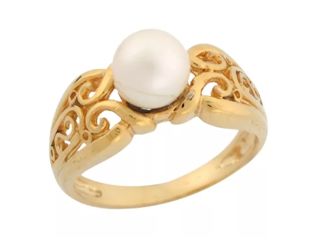 10k or 14k Yellow Gold Freshwater Cultured Pearl Detailed Band Ladies Ring