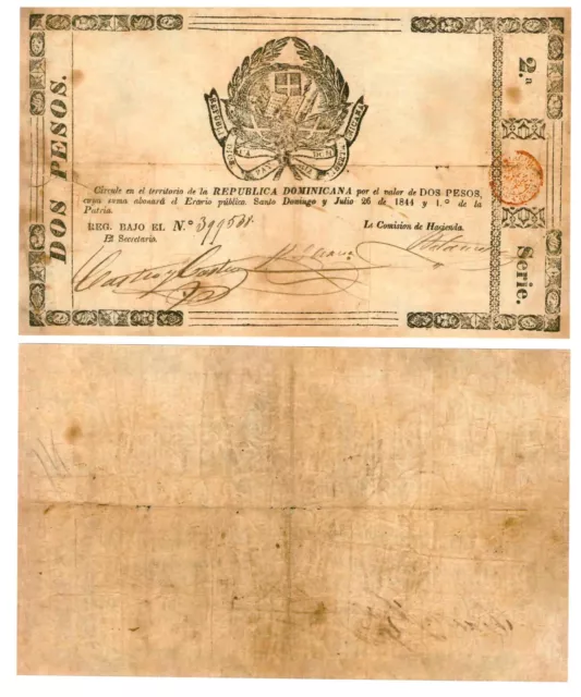 r Reproduction Paper - Dominican Republic 2 Pesos 1844   1824R