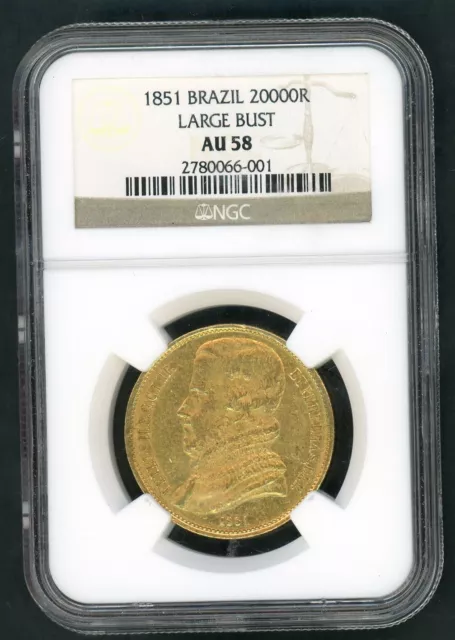 Brazil 1851 2000 Reis Emperor Dom Pedro Ii Gold Coin Ngc Au 58   77