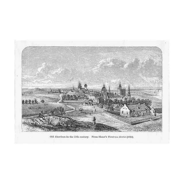 ABERDEEN View of Old Aberdeen in 17th Century - Antique Print 1885