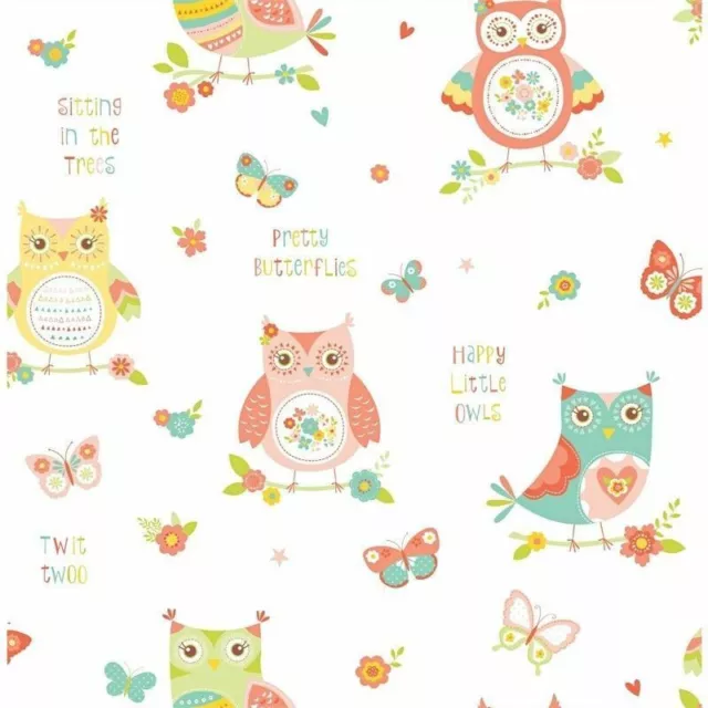 Fun4Walls Roll of Kids Bedroom Playroom Wallpaper Happy Little Owls