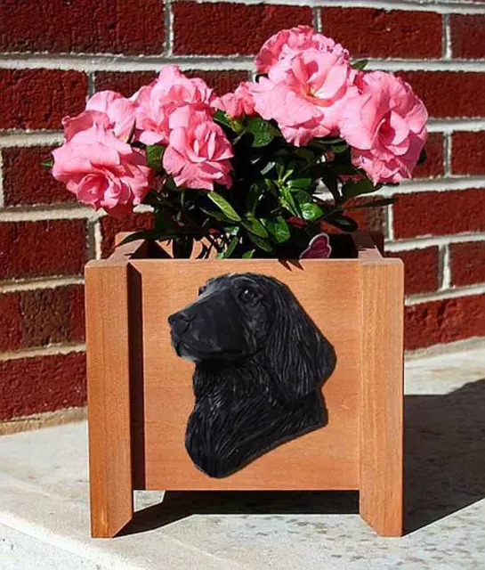 Flat Coated Retriever Planter Flower Pot Black