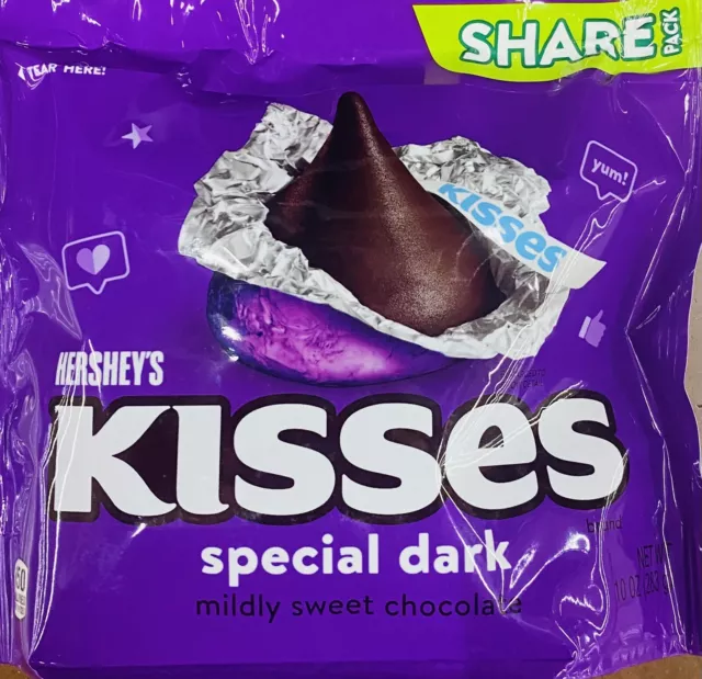 Hershey's Kisses SPECIAL DARK Mildly Sweet Chocolate Candy SHARE PACK 10 Oz Bag
