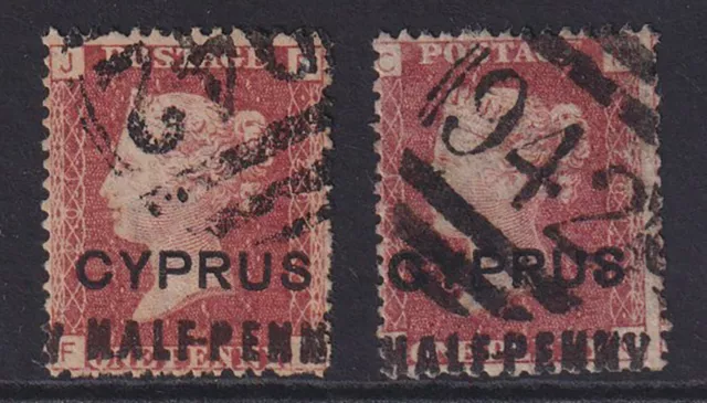 Cyprus. 1881. x2, SG 7, 1/2 on 1d red, plate 201 examples. Fine used.