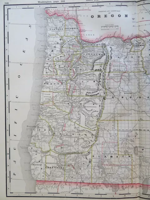 Oregon state Portland Astoria Eugene 1887-90 Cram scarce large detailed map 2