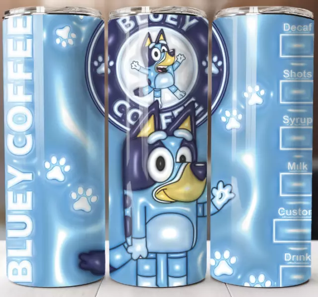 Bluey Cartoon Tumbler 20 oz Skinny Cup Mug Stainless Steel