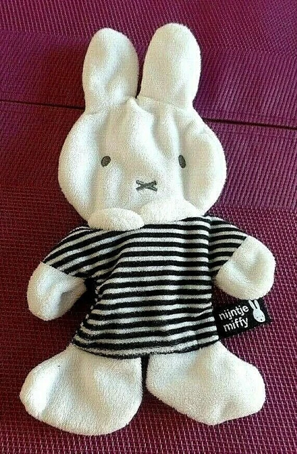 A1 / doudou plat lapin blanc rayé bleu noir NIJNTJE MIFFY