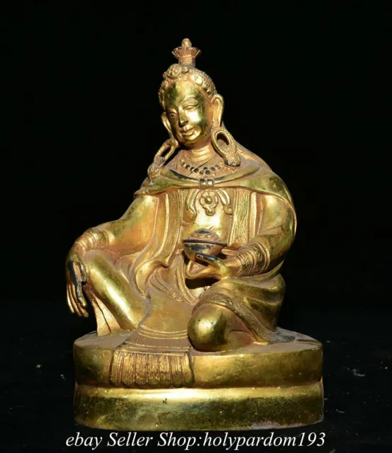 9.6" Old Chinese Bronze Gilt Guru Padmasambhava Rinpoche Statue Sculpture