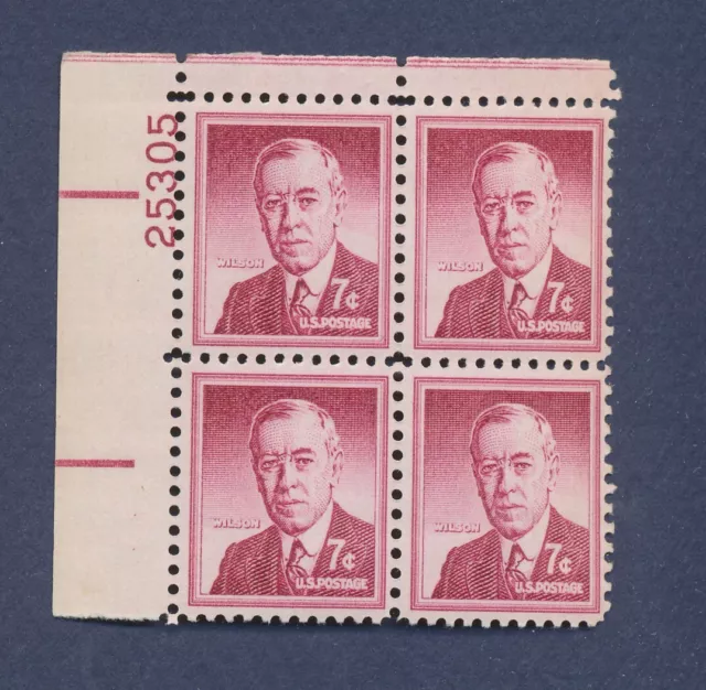 USA - Scott 1040 - MNH - UL plate block 25305 - 7 cents Woodrow Wilson