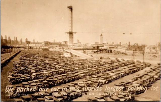 Postcard~RPPC~World's Largest Parking Lot~1933-34~Chicago Worlds Fair~A14