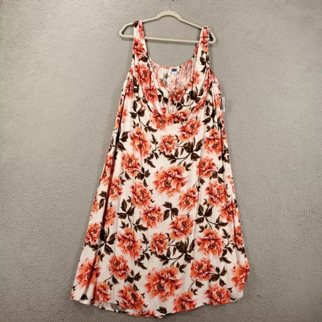 New Old Navy Dress Womens 2X Cream Floral Midi Pleated Neck