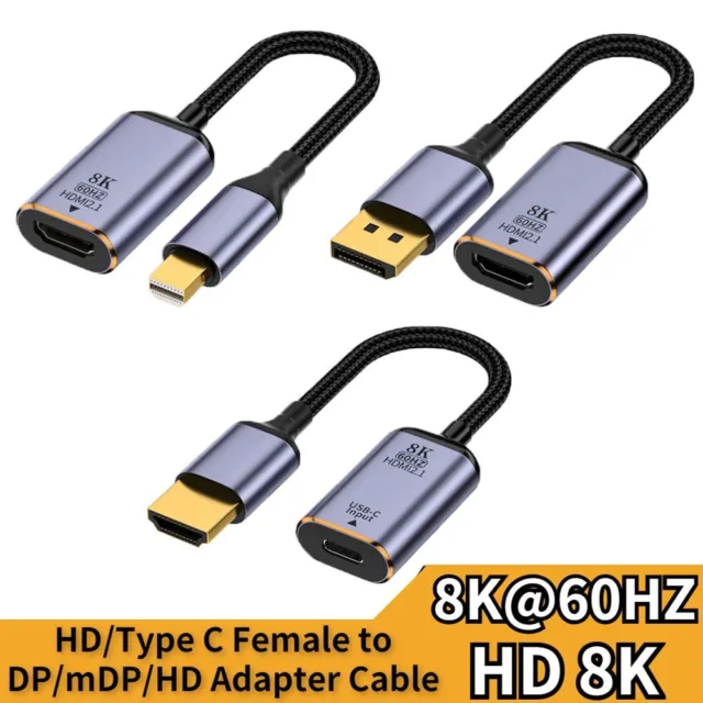 Convertisseur Adaptateur vidéo HDMI-V2.1 mâle à USB-C femelle DP/Mini DP à HDMI