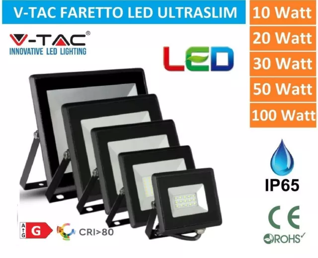 V-Tac Optonica Faro Faretto Led Smd 10W 20W 30W 50W 100W Slim Da Esterno Ip65