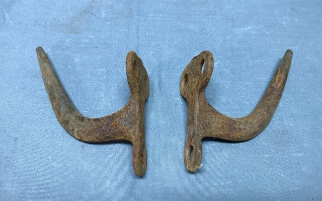 Vintage Small Pair Metal Wall Rack Meat Hooks Old More Available 883-22B 5