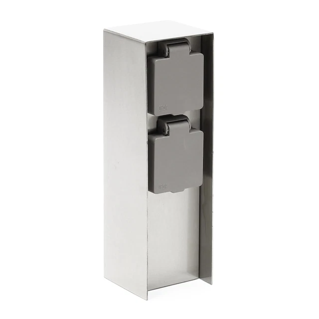 2-Multiprise Jardin 2 Voies Indice IP44 Acier affiné Borne jardin Forme carrée