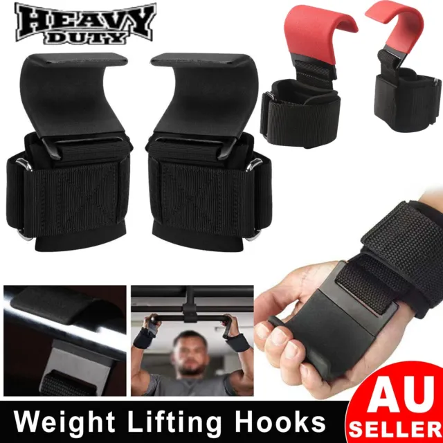 Weight Lifting Hooks Power Hand Grips Wrist Support Bar Straps Gym Hook Glove AU