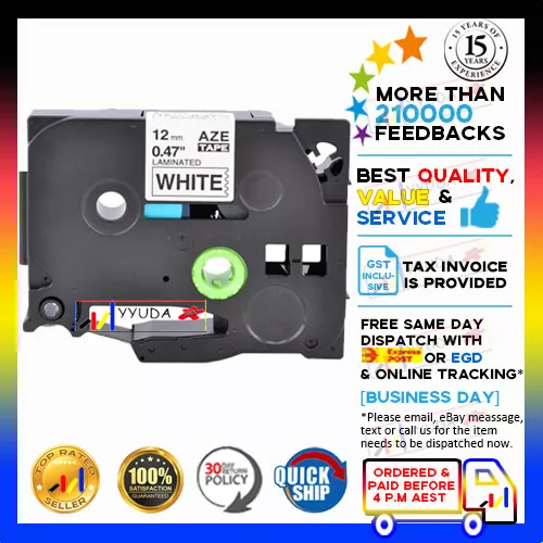 5PK TZe-231 Black on White Label Tape for Brother P-Touch TZ Tze 12mm Laminated