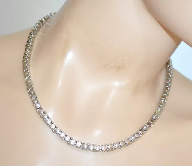 Collana donna argento collier tennis girocollo strass cristalli elegante UN80