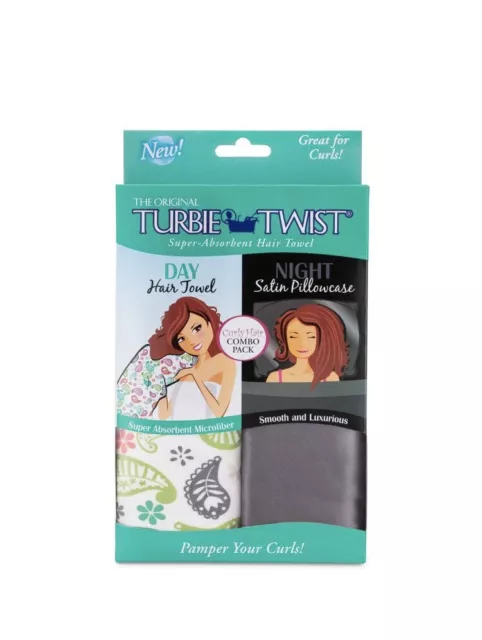 Turbie Twist Microfiber Day Hair Towel  Night Satin Pillow Case New Combo Pack