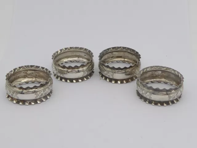 PRETTY SET OF 4 ANTIQUE SOLID STERLING SILVER NAPKIN RINGS 1897 31 g