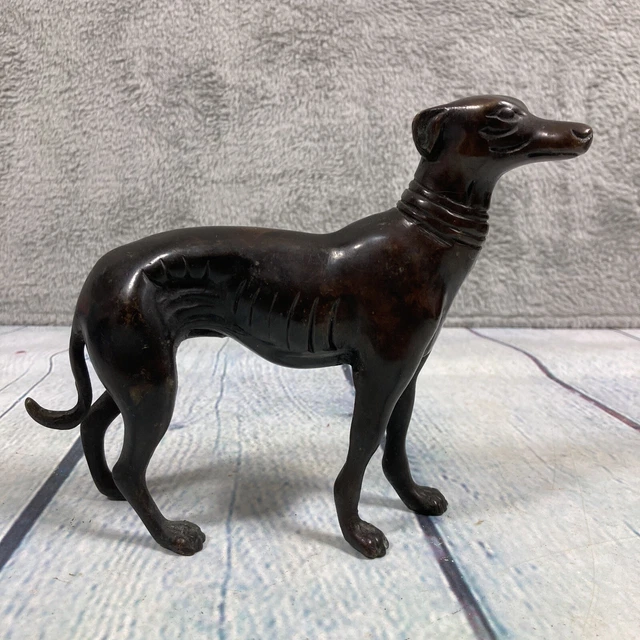 Vintage Greyhound Whippet Dog Figurine Sculpture Brass Metal Bronze Tone