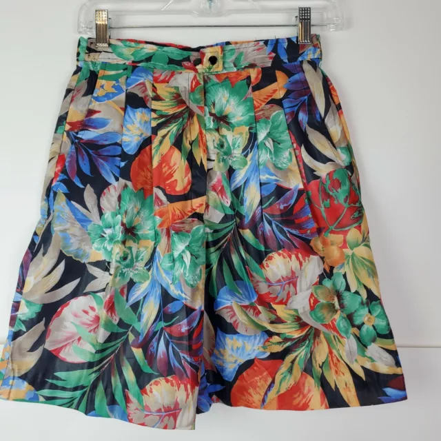 VTG Michele Palmer Womens Floral Hawaiian Bermuda Shorts Sz 8 Elastic Waist SN