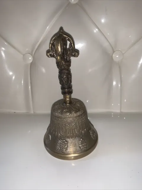 Old Tibet Tibetan Buddhism Ritual Bronze Brass Bell Signed approx 6"H Antique
