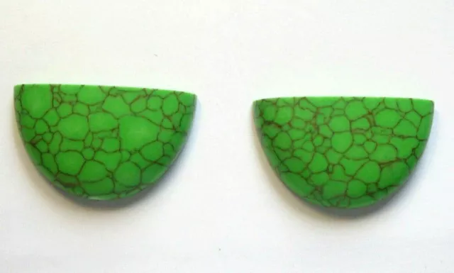 2x Turquesa - Medio Luna Par Perforada Verde Cabujón 25 , 5x15x6mm (1023)