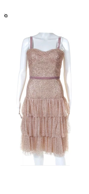 MARCHESA NOTTE WOMENS Glitter Tulle Cocktail Dress Rose Gold Size 10  $250.00 - PicClick