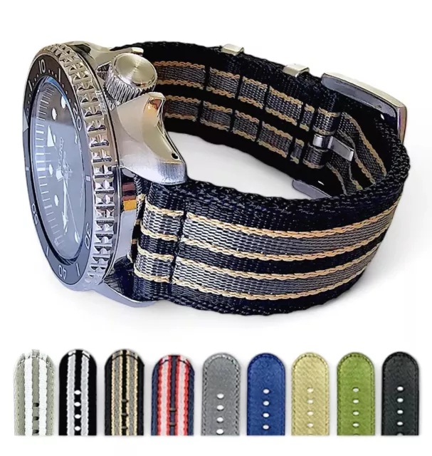 Two Piece Nylon NATO Canvas Watch Strap Band Military James Bond 20mm 22mm Mens