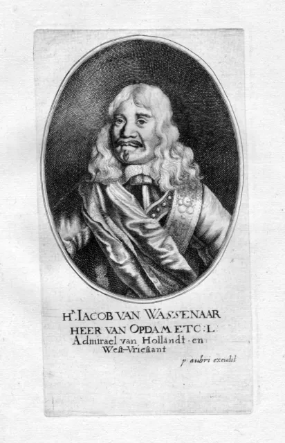 ca. 1650 Jacob van Wassenaer Obdam Portrait Kupferstich antique print Aubry