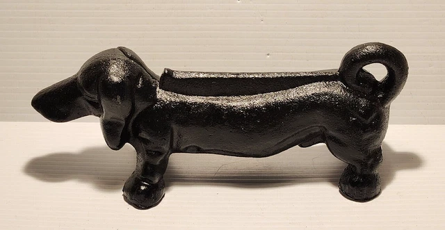 Vintage Cast Iron Black Boot Scraper Sausage Dachshund Dog Porch Door Stopper