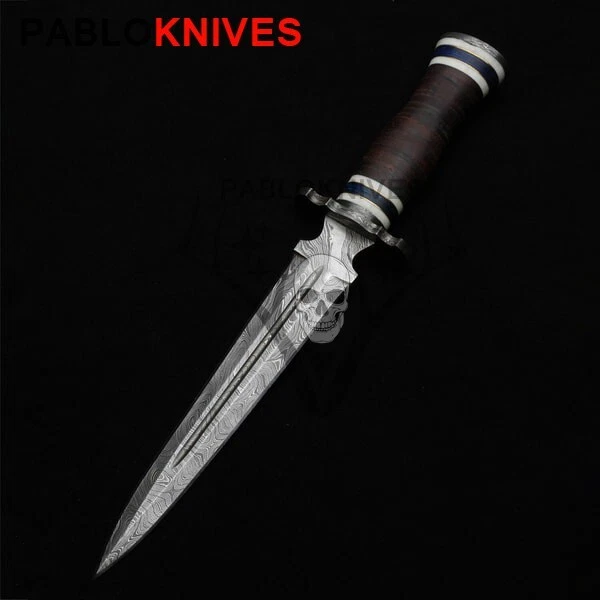 Modern Hand Forged Damascus Steel Dagger / Leather Stacked +Bone Handle