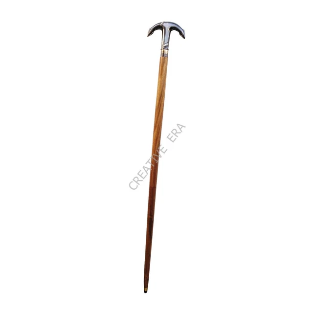 Antique Brass Anchor Head Handle Style Solid Victorian Wooden Walking Stick Cane