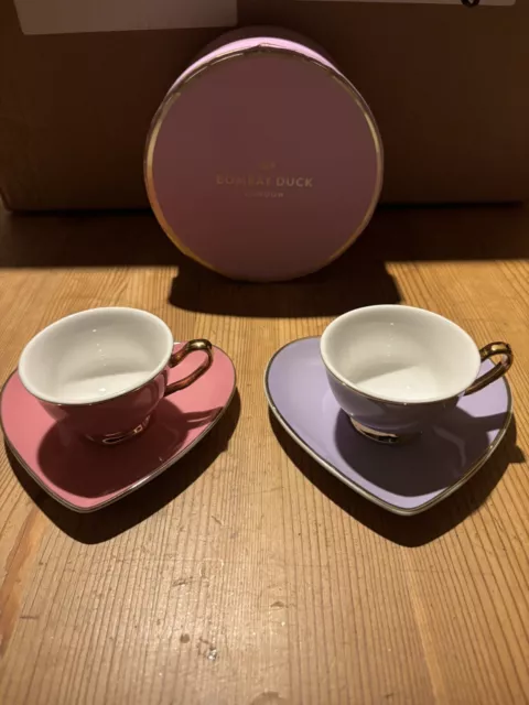 Bombay Duck Darling! Heart Espresso Cups Lavender/Rose Set Of Two