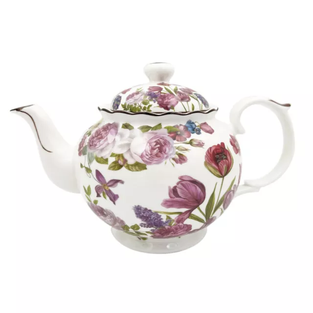 Rose and Tulip Teapot 1L Tea Pot New Fine Bone China Flower w Gift Box