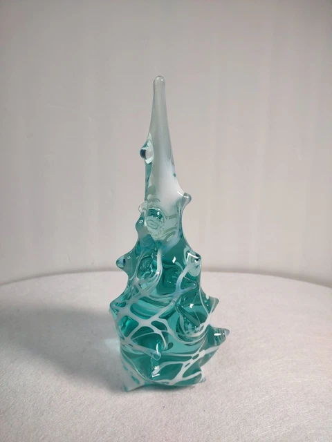 Vintage Solid Art Glass Crystal Christmas Tree White Ribbon Swirl 6.75 Vintage Solid Art Glass Crystal Christmas Tree White Ribbon Swirl 6.75