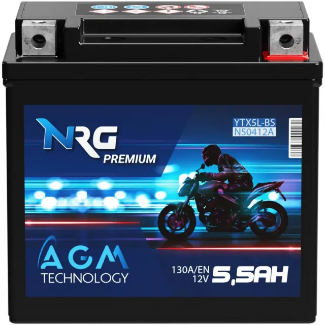 NRG YTX5L-BS AGM Motorradbatterie 12V 5,5Ah 50412 YTX5L-4 YT5L-B Roller Batterie