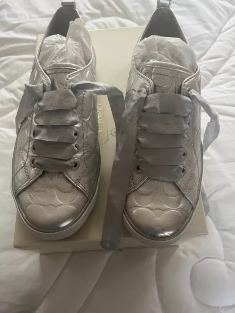 Coach Women's Suzzy Sneakers Size 8.5 Silver, Slightly Used