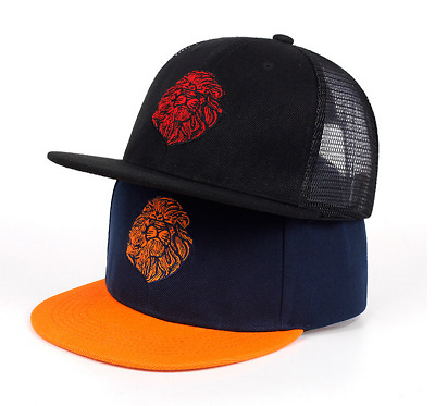 Summer Men Embroidery Lion Snapback Hip Hop Mesh Trucker Hat Black Baseball Cap